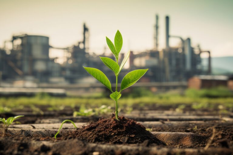 vecteezy_ai-generated-young-plant-sprouting-from-soil-with-industrial_36053947