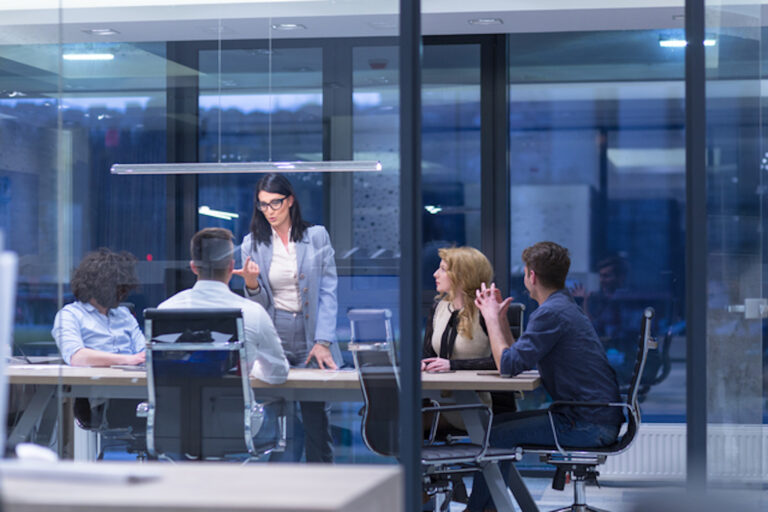 Startup Business Team At A Meeting at modern office building