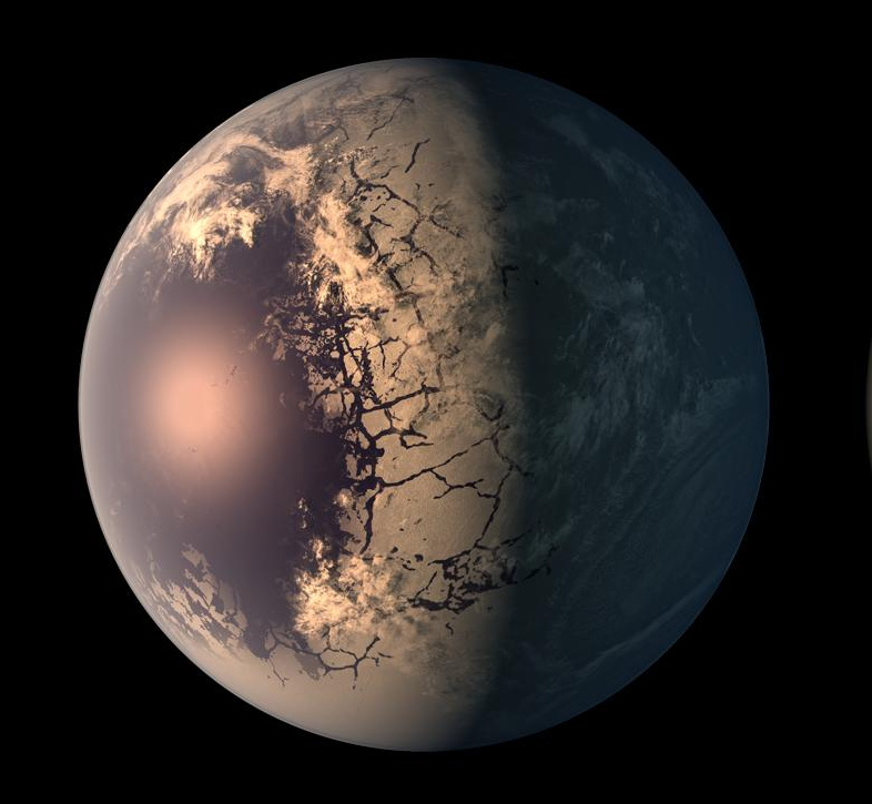 TRAPPIST-1f  (dritter von rechts auf dem oberen Bild) könnte von Wasser bedeckt sein, doch auf der Nachtseite bilden sich wachsende Eiskappen – ein faszinierender Blick auf mögliche Welten. © NASA/JPL-Caltech / Spitzer Space Telescope via Wikimedia unter Public Domain