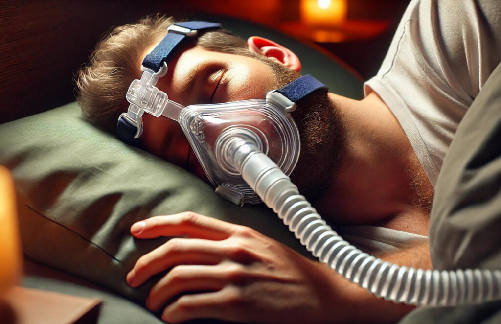 Eine CPAP-Schlafmaske kann das Parkinson-Risiko senken – besonders, wenn die Behandlung früh beginnt, idealerweise innerhalb von zwei Jahren. © generiert mit DALL-E