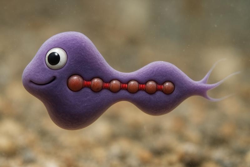 Mikroschwimmer: Am Computer werden die Mikroorganismen als Kette von Massepunkten modelliert. © TU Wien