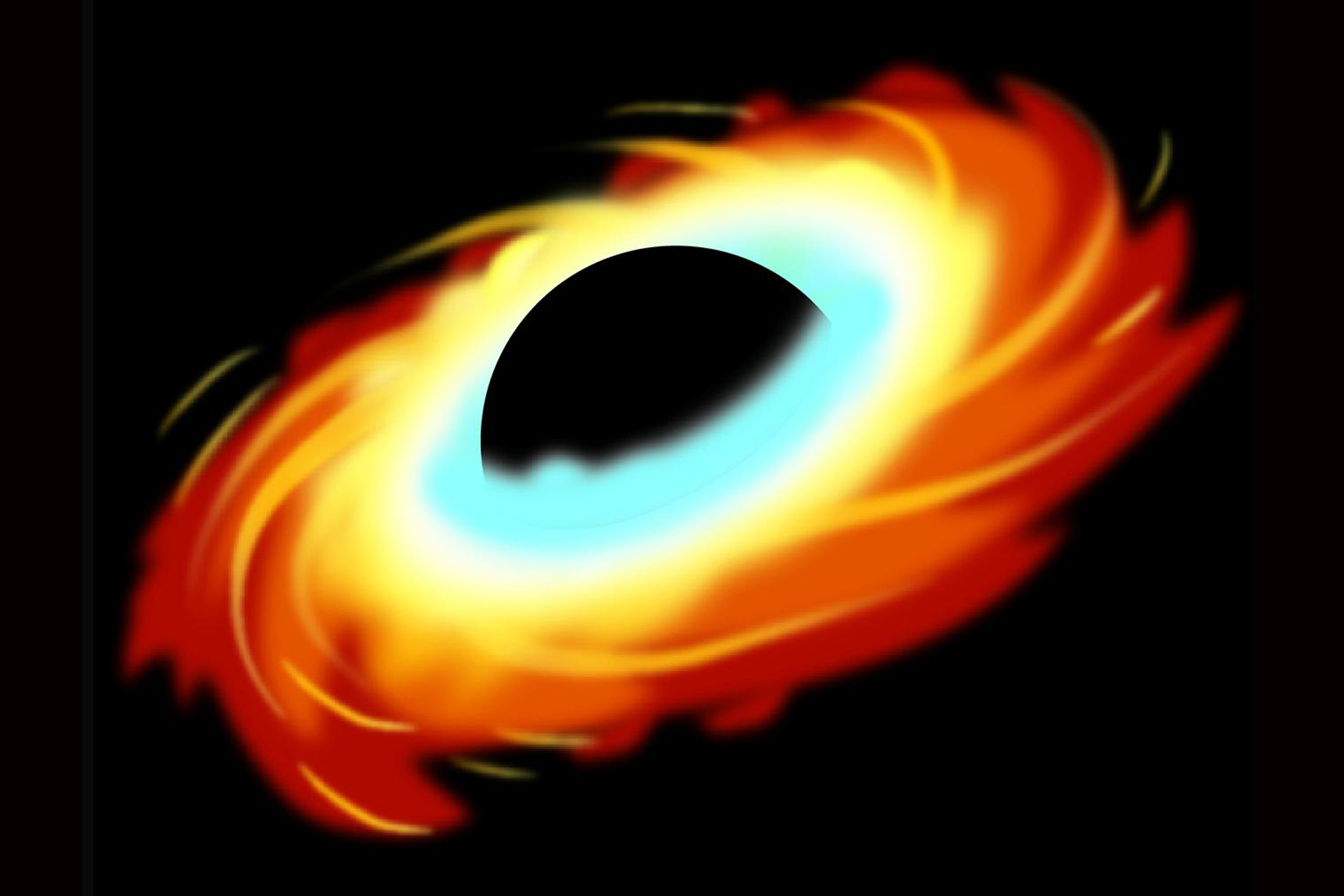 Um das Schwarze Loch herum bildet sich eine leuchtende Gasscheibe, die die explosive Energie eines ENT antreibt. © University of Hawaii