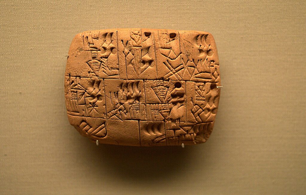 Frühe Keilschrift aus Mesopotamien, datiert auf das Jahr 3.100 - 3.300 v. Chr. Sie enthält Aufzeichnungen über die Verteilung von Bier.
© Jim Kuhn via Wikimedia unter CC BY 2.0