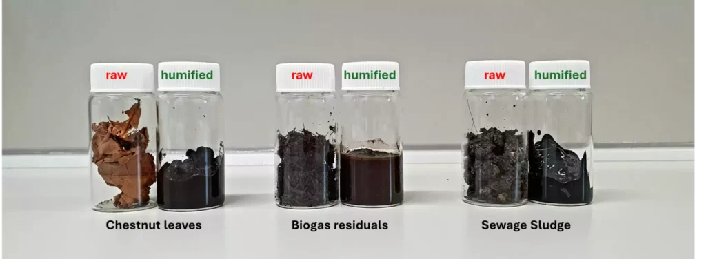 Unterschiedliche Ausgangsmaterialien lassen sich durch hydrothermale Humifizierung in huminstoffreiche Produkte umwandeln. Der Prozess ist flexibel einsetzbar und eignet sich für eine Vielzahl organischer Abfall- und Reststoffströme. © HUMIFY