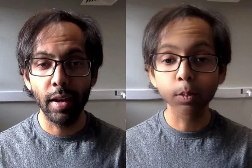 Dr. Utkarsh Gupta zeigt, wie die sogenannte Enfacement Illusion funktioniert: Ein verjüngtes Spiegelbild kann gezielt Kindheitserinnerungen aktivieren. © Anglia Ruskin University