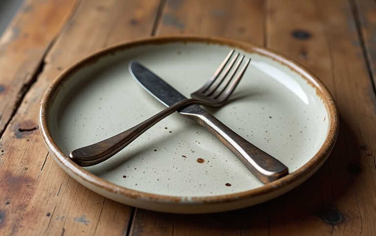 Teller mit Messer und Gabel gekreuzt