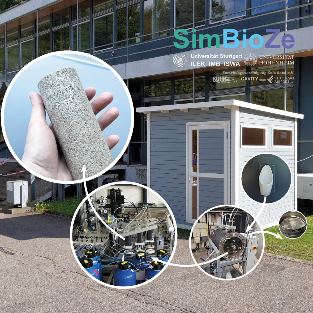 Im Projekt „SimBioZe“ dient menschlicher Urin als Rohstoff für Biobeton – weil er Wasser und Harnstoff enthält, spart der Prozess zusätzliche Ressourcen. © Universität Stuttgart / ILEK / IMB / ISWA