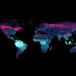Ein digitales Bild der Erde, eingefärbt in verschiedenen Farben.