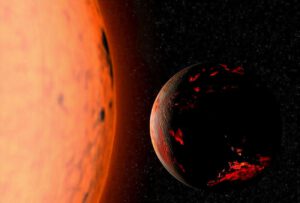So könnte die Erde in fünf bis sieben Milliarden Jahren aussehen: Die Sonne ist dann zum Roten Riesen angeschwollen und macht unseren Planeten zur verbrannten Felswelt.
