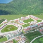 Aus der Luft wird die Größe von HIAF sichtbar: Auf dem Gelände in Huizhou erzeugt China künftig extrem intensive Schwerionenstrahlen. © IMP