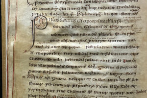 Eine Abschrift der Paulusbriefe aus dem 8. Jahrhundert: In solchen mittelalterlichen Pergamenten fanden Forscher DNA des Schafpockenvirus. © Cambridge, Trinity College, MS B.10.5, fol. 62v, the Epistles of St Paul, Ireland/Northumbria, 700–800 CE. Mit Genehmigung des Masters und der Fellows des Trinity College Cambridge reproduziert.