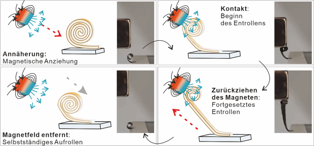 Magnetischer Antrieb einer programmierbaren keramischen Mikrorolle.
