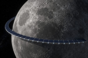 Ein riesiger Ring aus Solarpaneelen um den Mond soll Sonnenenergie sammeln und als Solarstrom vom Mond zur Erde senden. (Visualisierung, KI-generiert) © Smart Up News