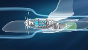 Die MTU Flying Fuel Cell wandelt Wasserstoff und Sauerstoff in Strom um, der über einen Elektromotor den Propeller antreibt. © MTU Aero Engines