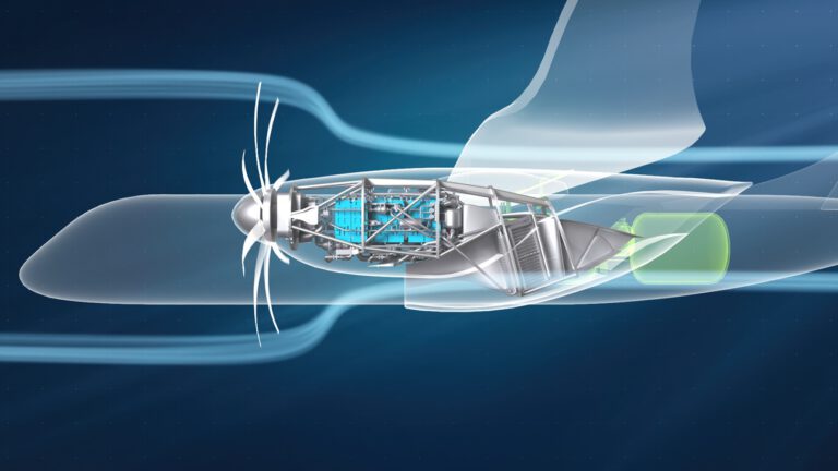 Die MTU Flying Fuel Cell wandelt Wasserstoff und Sauerstoff in Strom um, der über einen Elektromotor den Propeller antreibt. © MTU Aero Engines