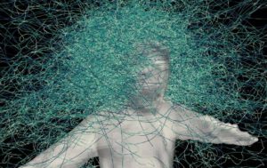 Forscher zeigen hier, wie Mücken um eine Testperson kreisen – besonders dicht im Bereich von Kopf und Schultern.