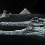 So könnte Herugavialis cairensis vor rund 45 Millionen Jahren ausgesehen haben. Im Hintergrund sind die Große Sphinx und die Pyramiden von Gizeh dargestellt. © Artwork: Karim Zanaty