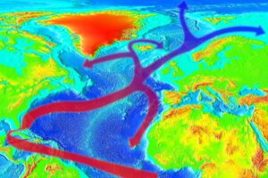 Eine schwächere AMOC würde Deutschland laut Klimaforscher Jochen Marotzke nicht automatisch abkühlen. Die starke CO₂-Erwärmung in Europa könnte mögliche Effekte der Atlantikströmung überlagern. © RedAndr via Wikimedia Commons unter Public domain