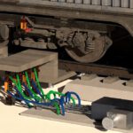 Zu sehen ist ein Entwurf des Systems von Regen Tracks: Direkt neben dem Gleis soll die Technik die Kräfte vorbeifahrender Züge aufnehmen und daraus Strom erzeugen. © Regen Tracks